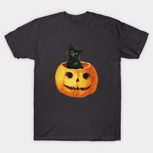 Vintage Black Cat In Pumpkin T-Shirt